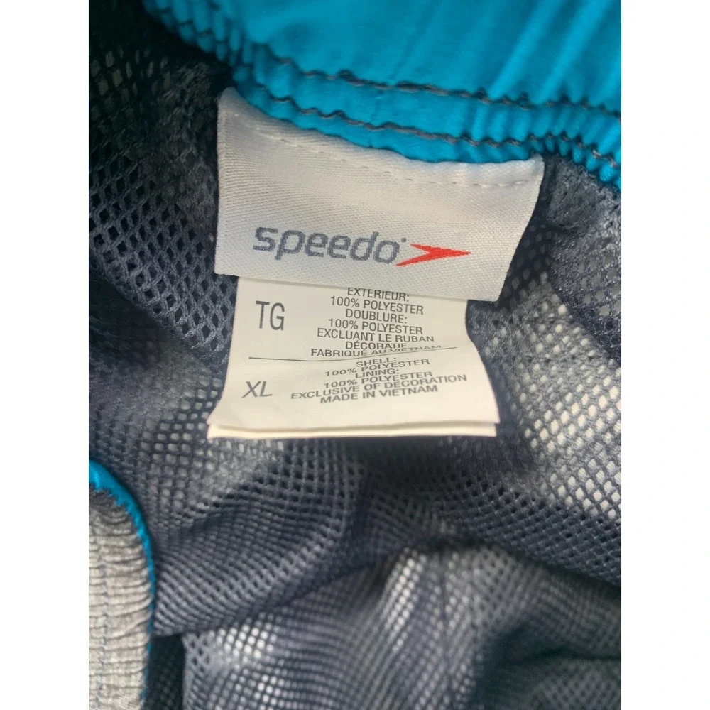 Speedo Mens Swim Trunks Gray Blue Embroidered Logo Cargo Pocket Size XL